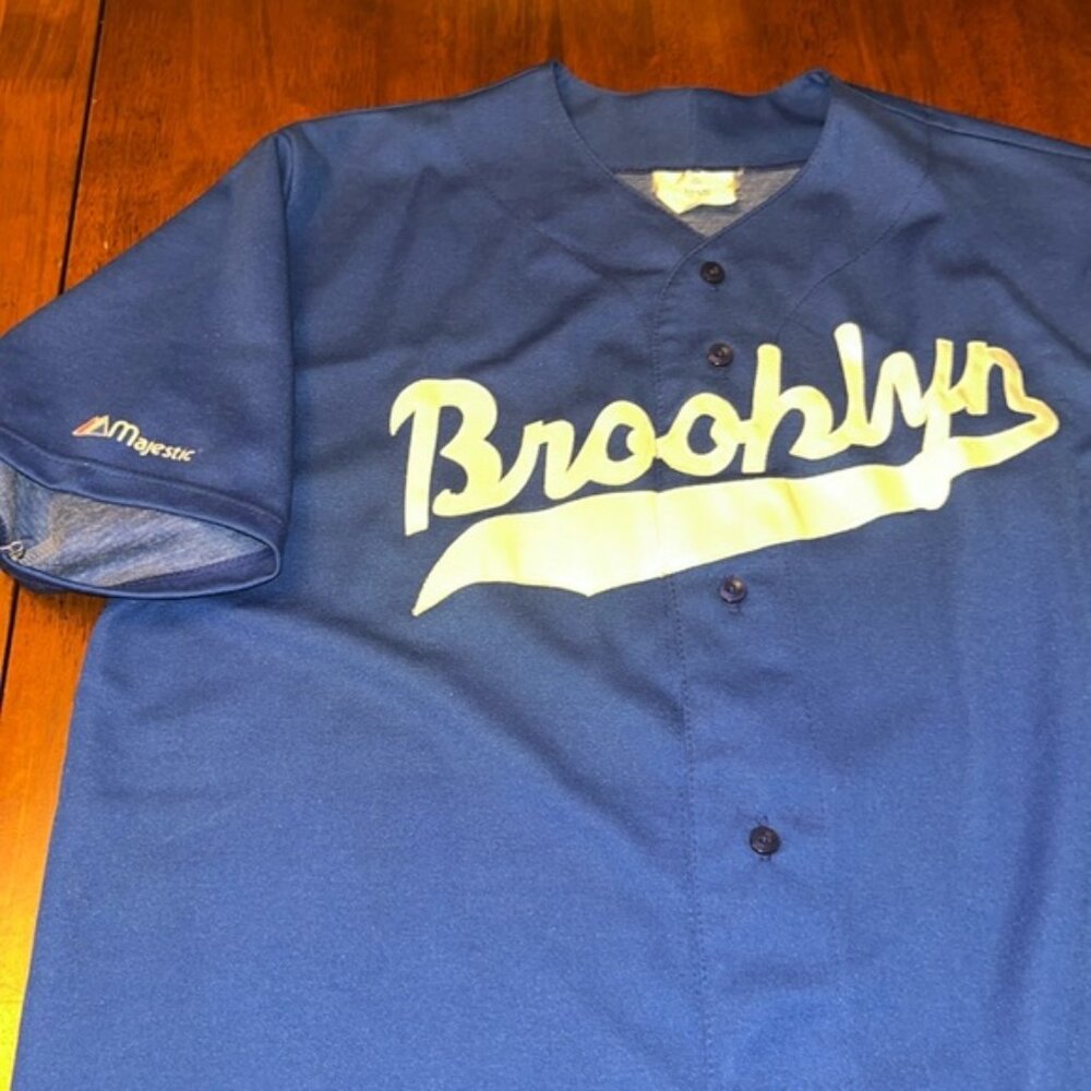 VTG MAJESTIC Brooklyn Baseball BLUE Jersey LARGE